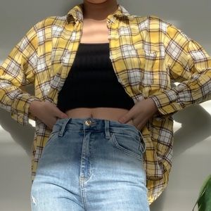 kids yellow bright checkered plaid flannel shirt